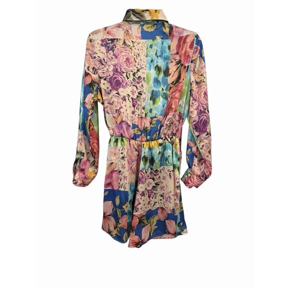 Zara Multicolor Topical Floral Satin Romper Women’s M Colorful Vacation - Picture 2 of 12